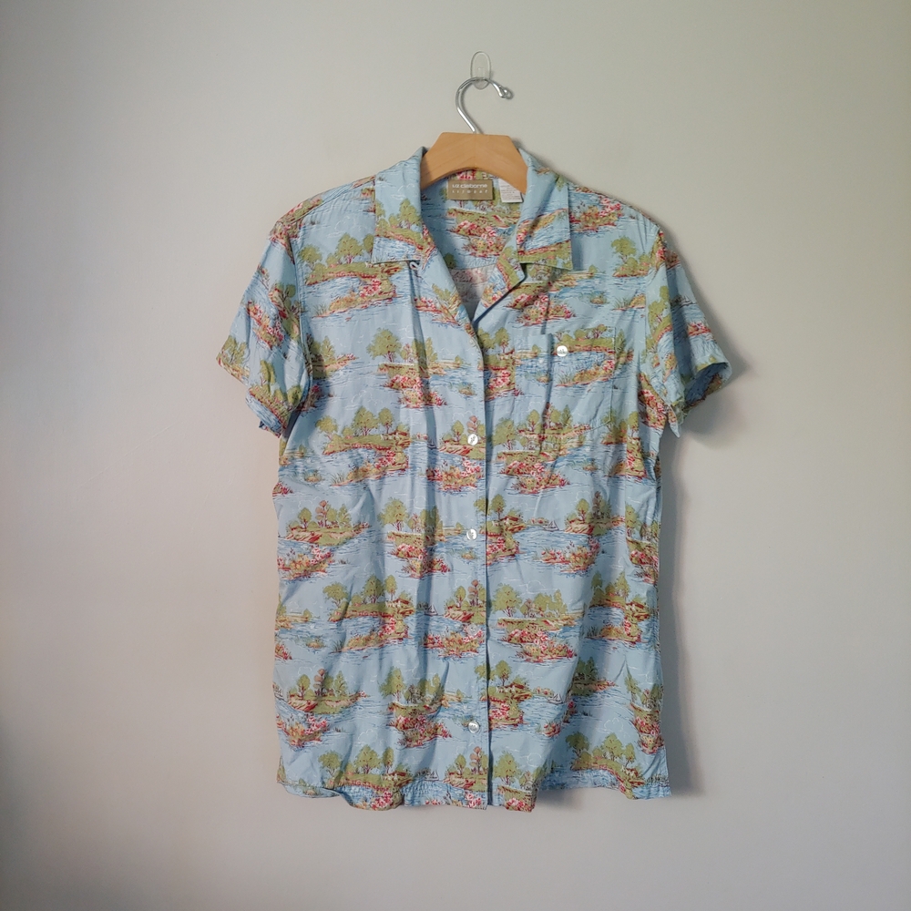 Liz Claiborne Lizwear Short Sleeve Printed Blouse Vintage Medium